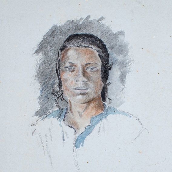 Claire Rops-Demolder  - Étude aux trois visages, en bas à gauche : Aurélie (sa tante) 